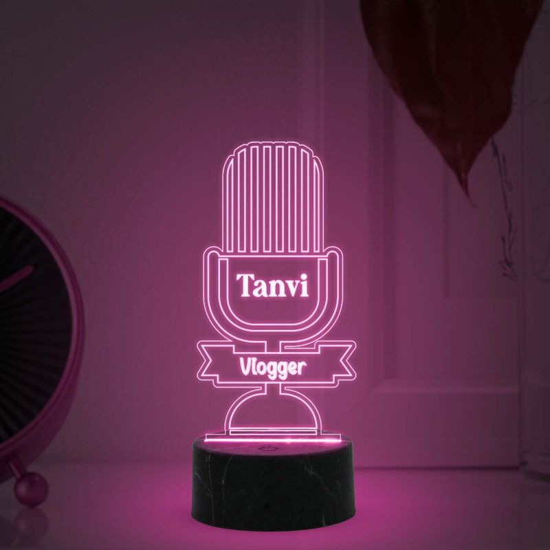 3D Illusion Vlogger Microphone Design Night lamp with Multicolored Light Customized with Name Gift For Kid